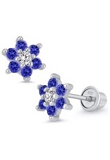felicitous flower cz blue saphhire baby birthstone earrings
